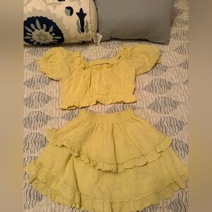 Peixoto Pale Yellow Ruffled Crop Top & Skirt Set